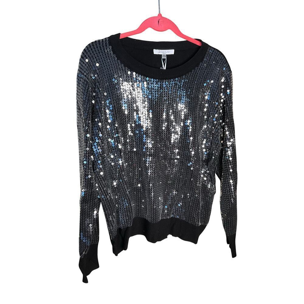 Sioni Milano Sequin‎ Sweater Pullover Crew Neck Black Womens Size XL NEW